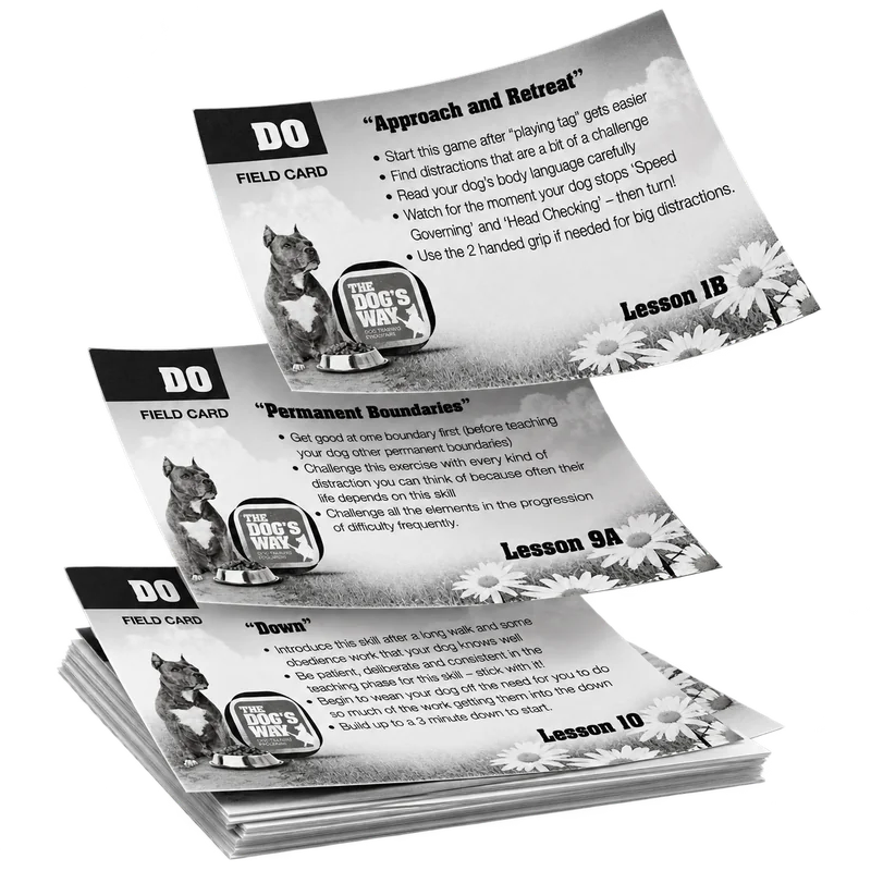 Printable reminder field cards from The Dog's Way course